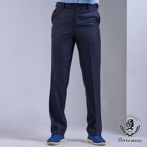 【BARONECE】紳士首選寬條平面西褲_藍(617101-11)
