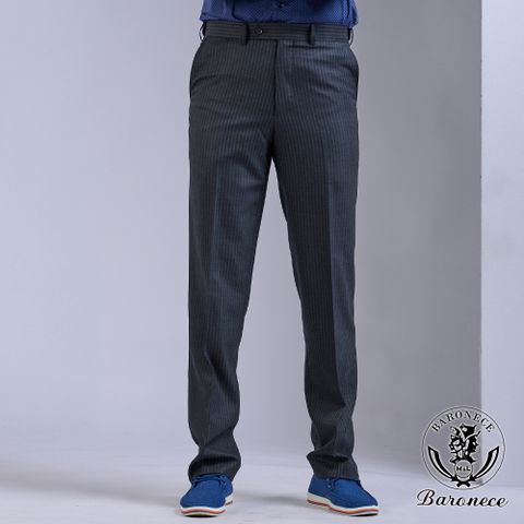 【BARONECE】日系寬條羊毛平面西褲_灰(617105-04)