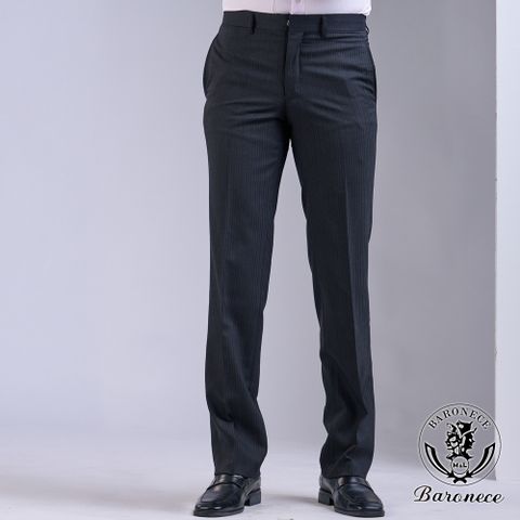 【BARONECE】商務直條羊毛合身西褲_黑灰(618101-04)
