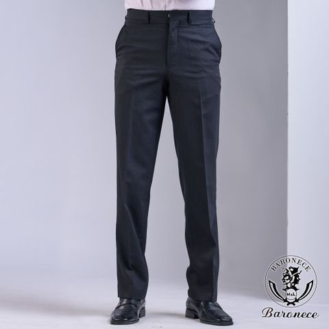 【BARONECE】商務直條羊毛平面西褲_黑灰(618111-04)
