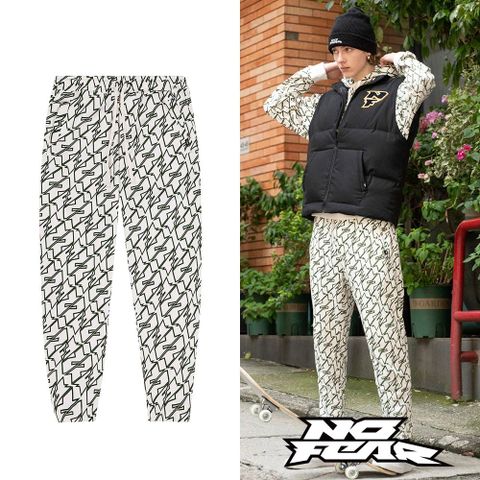 NO FEAR FEARLESS系列-滿版LOGO抽繩純棉運動褲-雲白 NF020FW22