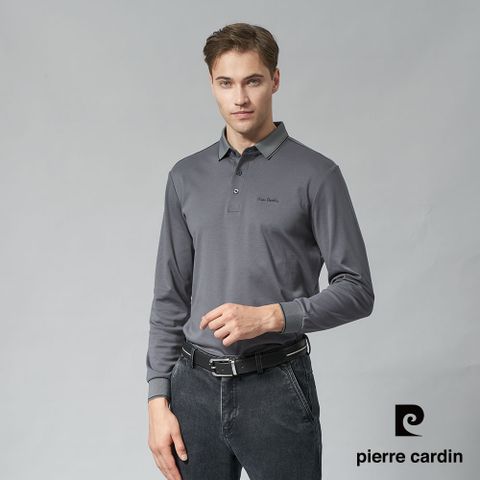 【pierre cardin 皮爾卡登】男款 棉質混紡素面薄長袖POLO衫-灰色 (5245212-95)