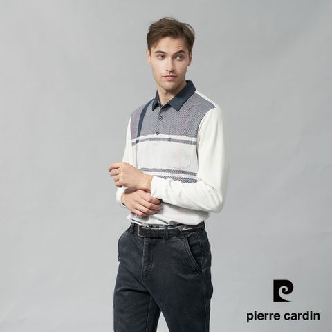 Pierre Cardin 皮爾卡登 男裝 棉質混紡刷毛大定位格長袖POLO衫-粉紅色 (5245271-75)