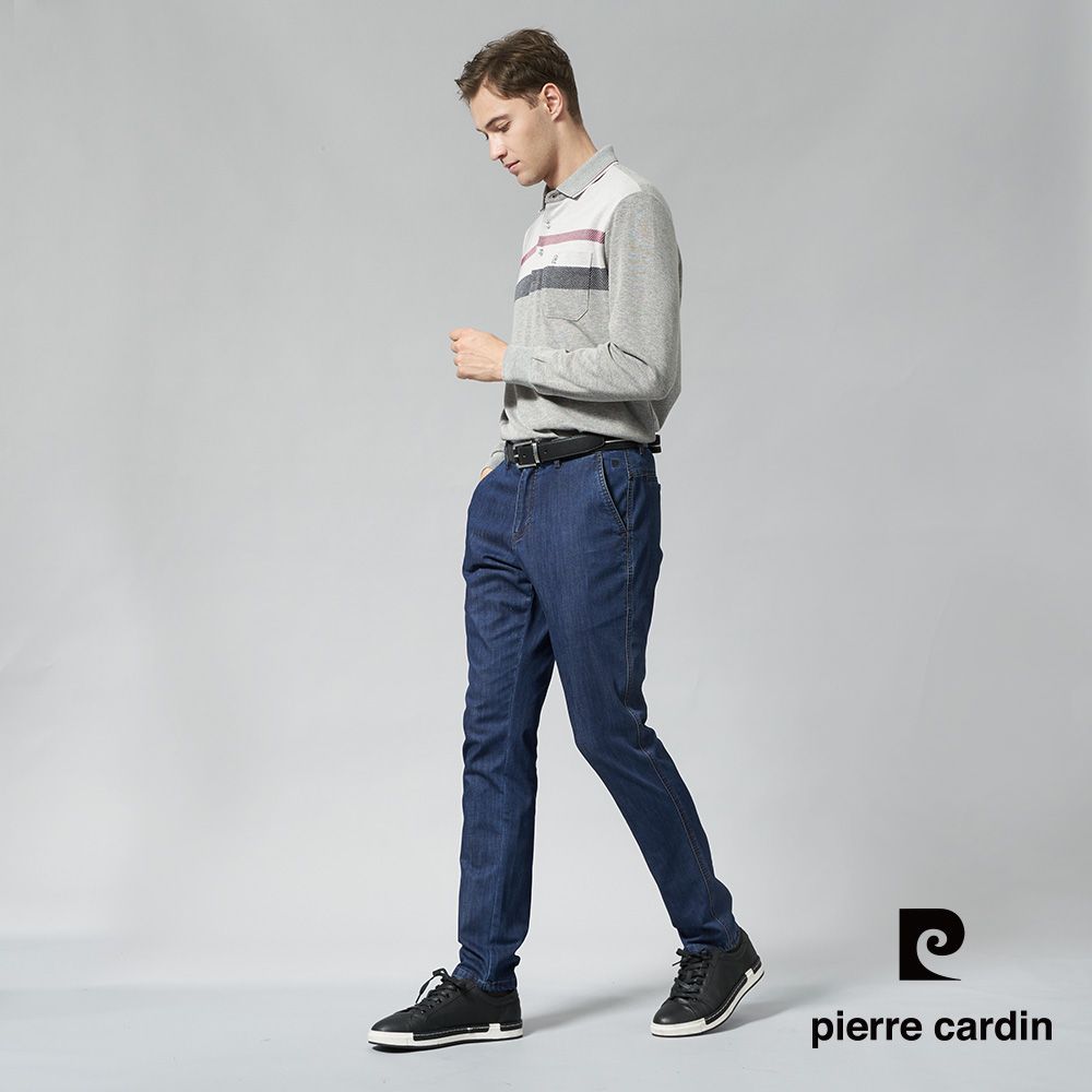 Pierre Cardin 皮爾卡登 男裝 棉質混紡刷毛CVC定位條長袖POLO衫-中灰色 (7245277-97)