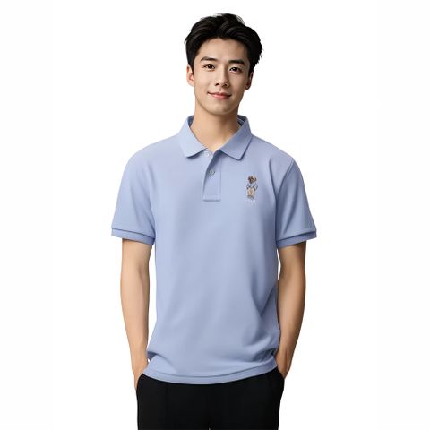 RALPH LAUREN POLO RL 熱銷刺繡熊款圖案短袖Polo衫(青年款)-灰藍色