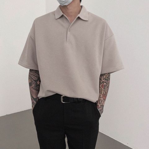 【AMERO】男女裝 短袖POLO衫 寬鬆版本 棉質 落肩款 情侶裝