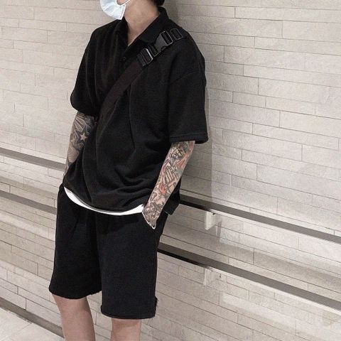 【AMERO】男女裝 短袖POLO衫 寬鬆版本 棉質 落肩款 情侶裝