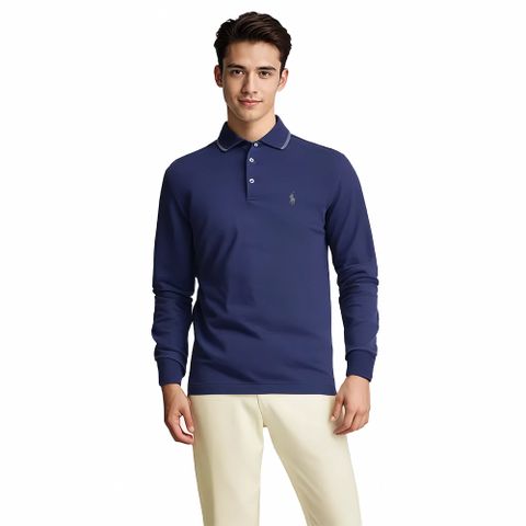 Polo Ralph Lauren RL 熱銷刺繡小馬長袖Polo衫-深藍色(PIMA棉)