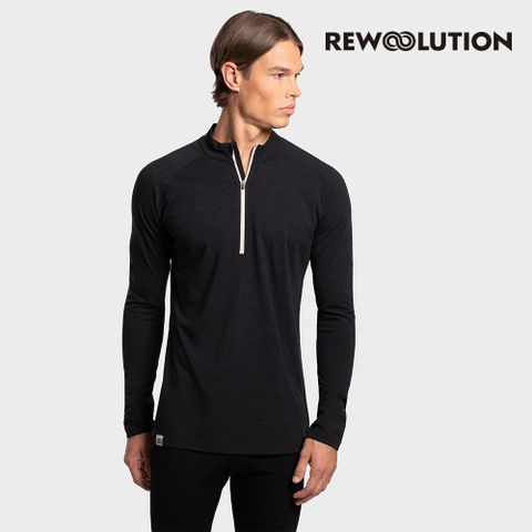 【REWOOLUTION】男 SILBERHORN 230g長袖半開襟(黑色)-羊毛衣 登山|REDB2MC90595