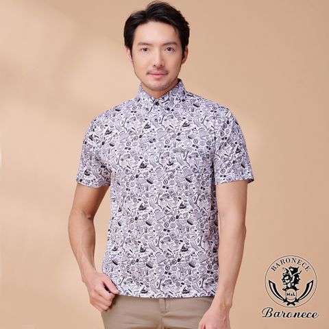 【BARONECE】黑白塗鴉涼感速乾短袖POLO衫_白(24207T-10)
