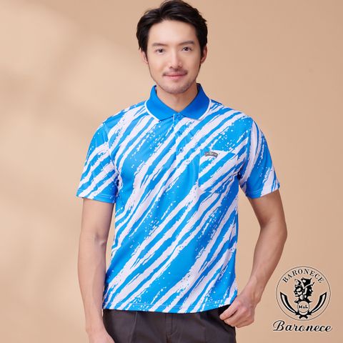 【BARONECE】簡約印花滑順柔軟短袖POLO衫_藍(24208T-22)
