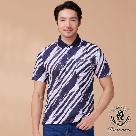【BARONECE】簡約印花滑順柔軟短袖POLO衫_黑(24208T-25)