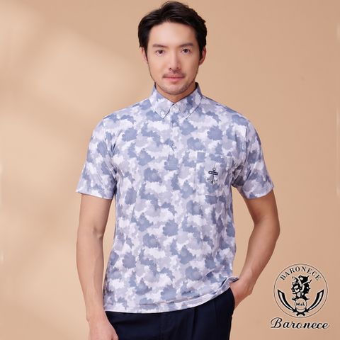 【BARONECE】潑墨渲染涼感彈性短袖POLO衫_灰(24210T-13)