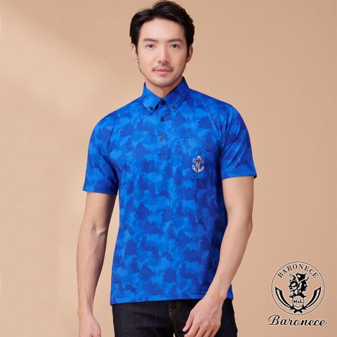 【BARONECE】藍色渲染涼感彈性短袖POLO衫_藍(24210T-25)