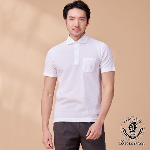 【BARONECE】簡約俐落素色排汗短袖POLO衫_白(323801-01)