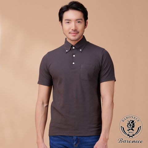 【BARONECE】簡約質感襯衫領短袖POLO衫_深灰(323802-04)
