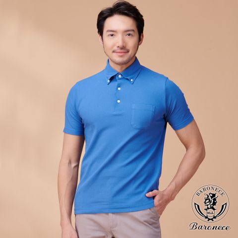 【BARONECE】簡約質感襯衫領短袖POLO衫_藍(323802-71)