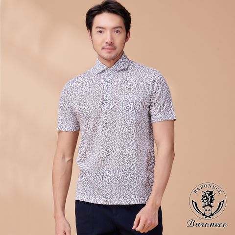 【BARONECE】滿版花朵印花短袖POLO衫_黑(323806-01)