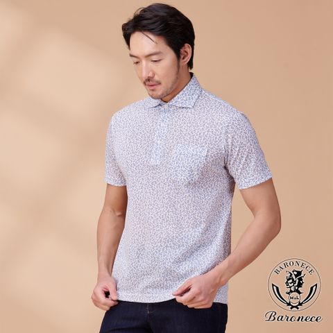 【BARONECE】滿版花朵印花短袖POLO衫_藍(323806-71)