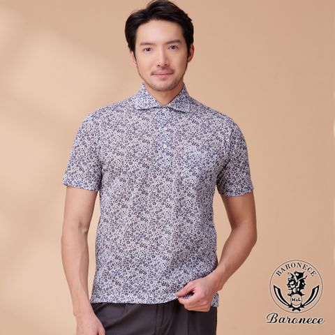 【BARONECE】經典日系碎花短袖POLO衫_黑(423815-01)