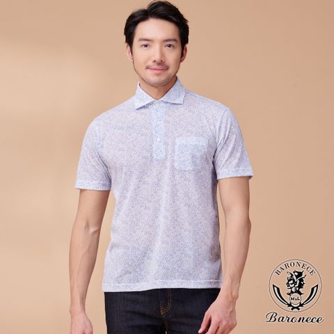 【BARONECE】經典日系碎花短袖POLO衫_藍(423815-72)