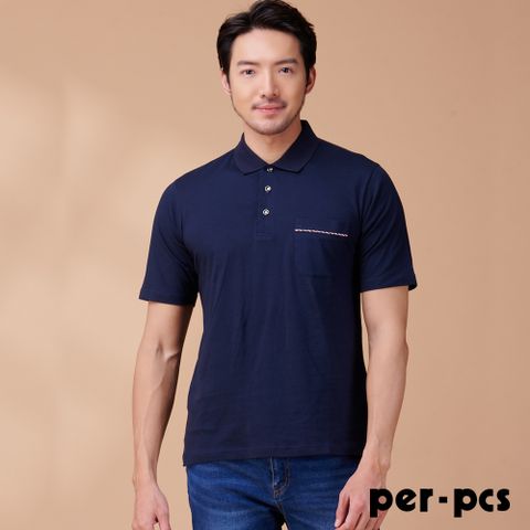 【per-pcs】內斂簡約棉混短袖POLO衫_深藍(723505)