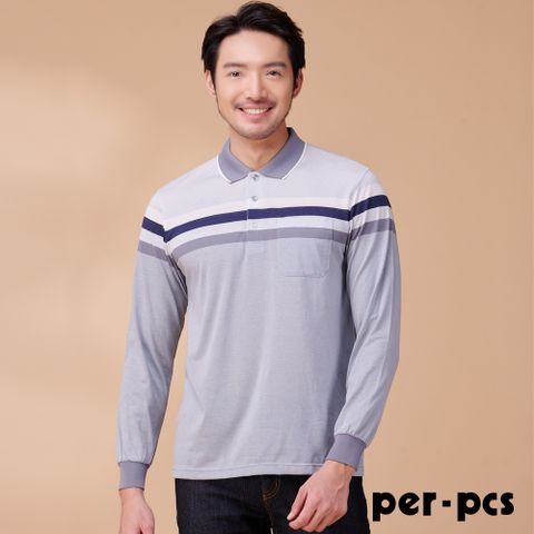 【per-pcs】紳士優雅休閒長袖POLO衫_灰(824503)