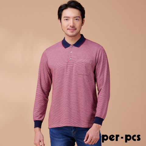 【per-pcs】自信舒適交織長袖POLO衫_紅(824511)