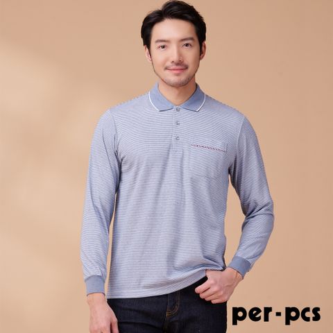 【per-pcs】自信舒適交織長袖POLO衫_灰(824512)