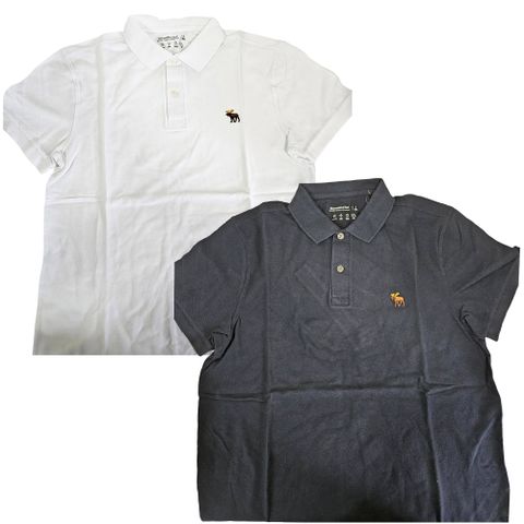 Abercrombie & Fitch_A&F 刺繡麋鹿LOGO POLO衫 旗艦款 男女可穿 藏藍色 白色 贈原廠紙袋