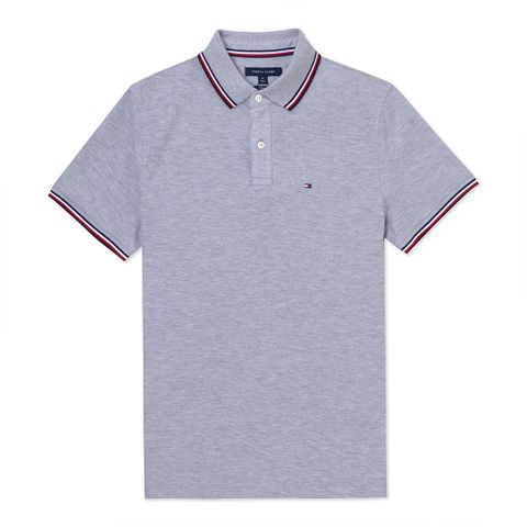 TOMMY 熱銷滾邊刺繡Logo短袖Polo衫-灰色