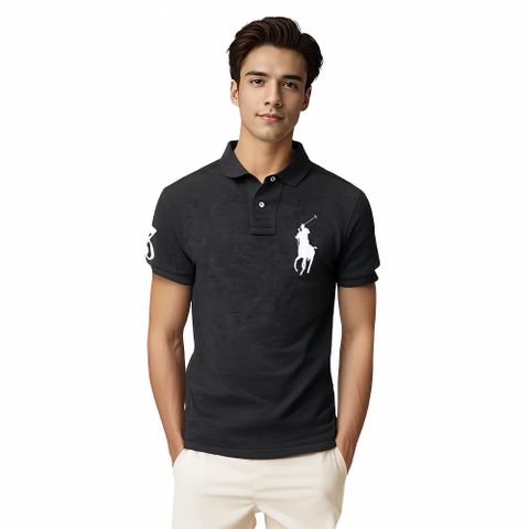 Polo Ralph Lauren RL 熱銷刺繡大馬短袖Polo衫-麻花黑色