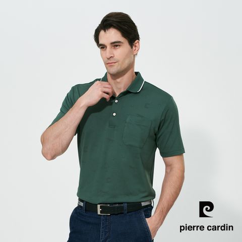 【pierre cardin 皮爾卡登】男款 吸濕排汗緹花短袖polo衫-綠色 (5257210-47)