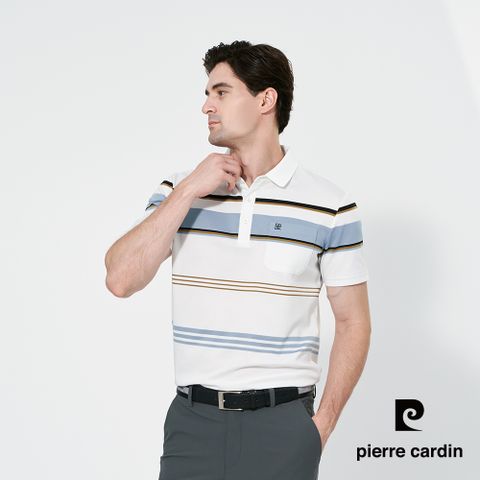 【pierre cardin 皮爾卡登】男款 抗菌定位條短袖polo衫-白色 (5257222-90)