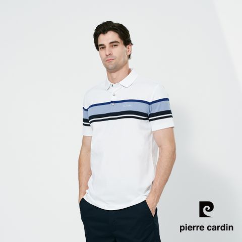 【pierre cardin 皮爾卡登】男款 抗菌定位條短袖polo衫-白色 (5257223-90)