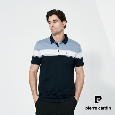 【pierre cardin 皮爾卡登】男款 抗菌定位條短袖polo衫-藍色 (5257224-39)