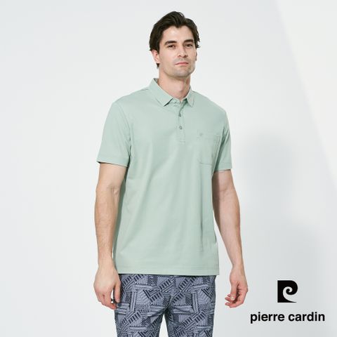 【pierre cardin 皮爾卡登】男款 抗菌素面短袖polo衫-豆綠色 (5257262-42)