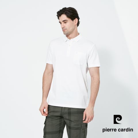 【pierre cardin 皮爾卡登】男款 抗菌素面短袖polo衫-白色 (5257262-90)