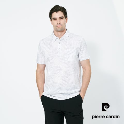 【pierre cardin 皮爾卡登】男款 棉混PK印花襯衫領短袖polo衫-白色 (5257265-90)