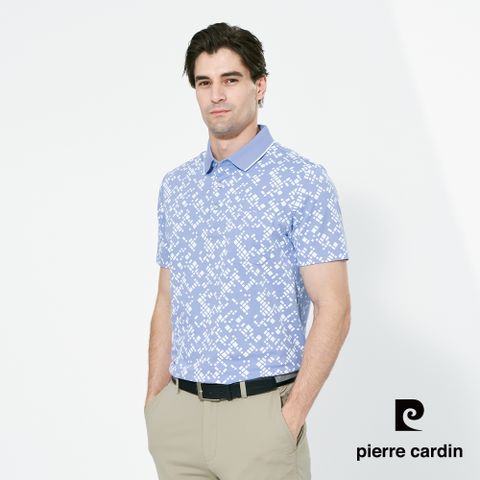 【pierre cardin 皮爾卡登】男款 棉混PK印花短袖polo衫-水藍色 (5257266-33)