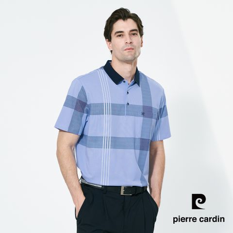 【pierre cardin 皮爾卡登】男款 大定位印格短袖polo衫-水藍色 (5257256-33)