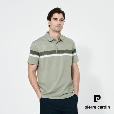 【pierre cardin 皮爾卡登】男款 抗菌定位條短袖polo衫-豆綠色 (5257231-43)
