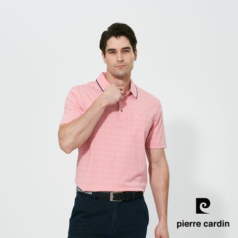 【pierre cardin 皮爾卡登】男款 印花短袖polo衫-粉紅色 (5257251-72)