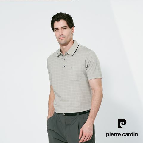 【pierre cardin 皮爾卡登】男款 印花短袖polo衫-卡其灰色 (5257251-82)