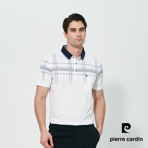 【pierre cardin 皮爾卡登】男款 大定位印格短袖polo衫-白色 (5257252-90)