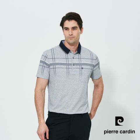 【pierre cardin 皮爾卡登】男款 大定位印格短袖polo衫-灰色 (5257252-92)
