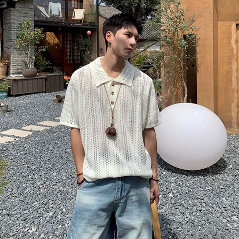 【AMERO】男裝 女裝 短袖 鏤空 針織POLO衫