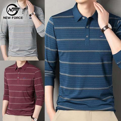 質感條紋透氣男長袖POLO衫-4色可選
