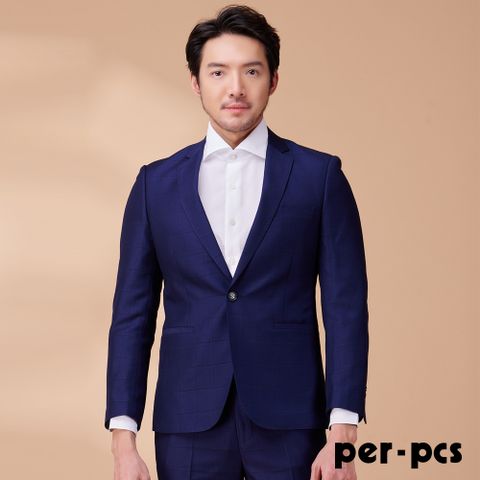 【per-pcs】精緻質感格紋合身西裝_藍(823301)