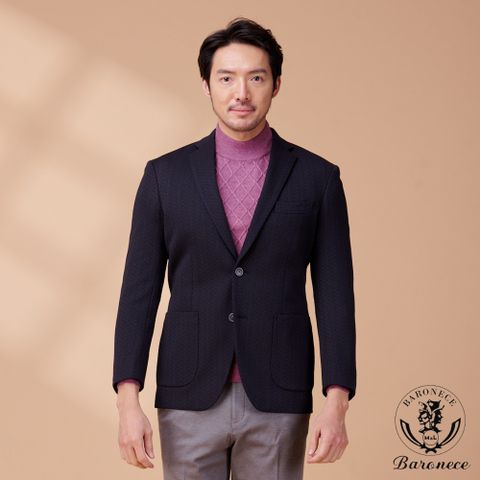 【BARONECE】品味幾何修身休閒獵裝_藍黑(624313-10)